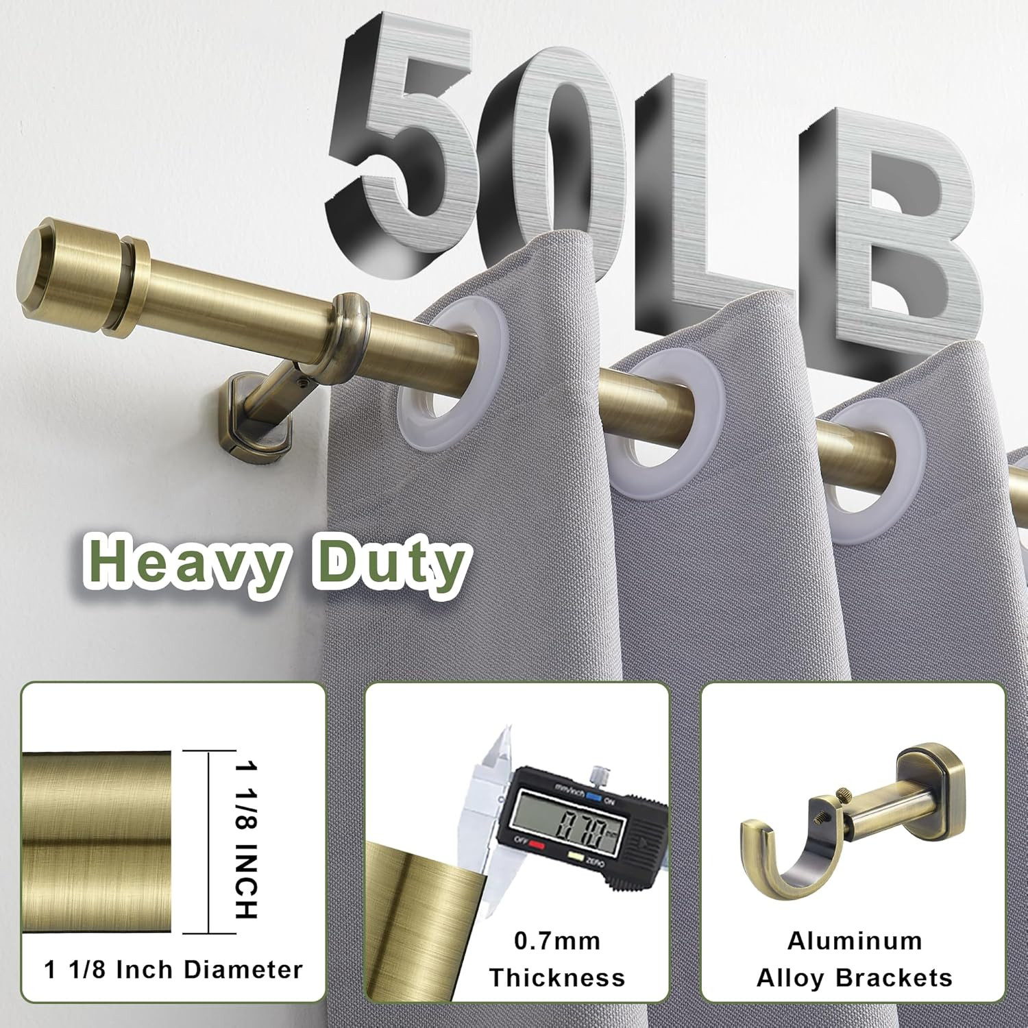 1 1/8 Inch Diameter Curtain Rods 144 to 240 Inches(12-20Ft), Telescoping Heavy D