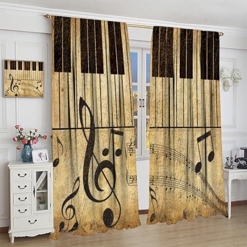 Music Curtains, Vintage Country Music Notes 20.5″W x 44″L (Pack of 2) Yellow