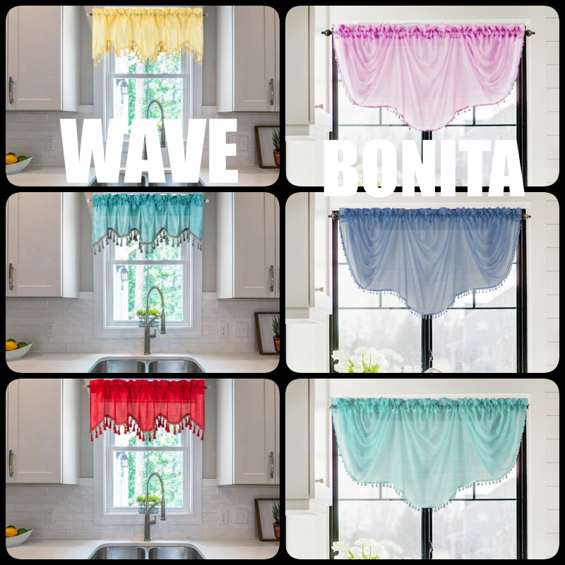 2PC VALANCE WINDOW CURTAIN W/DECORATIVE FRINGES WATERFALL ASCOT BONITA WAVE
