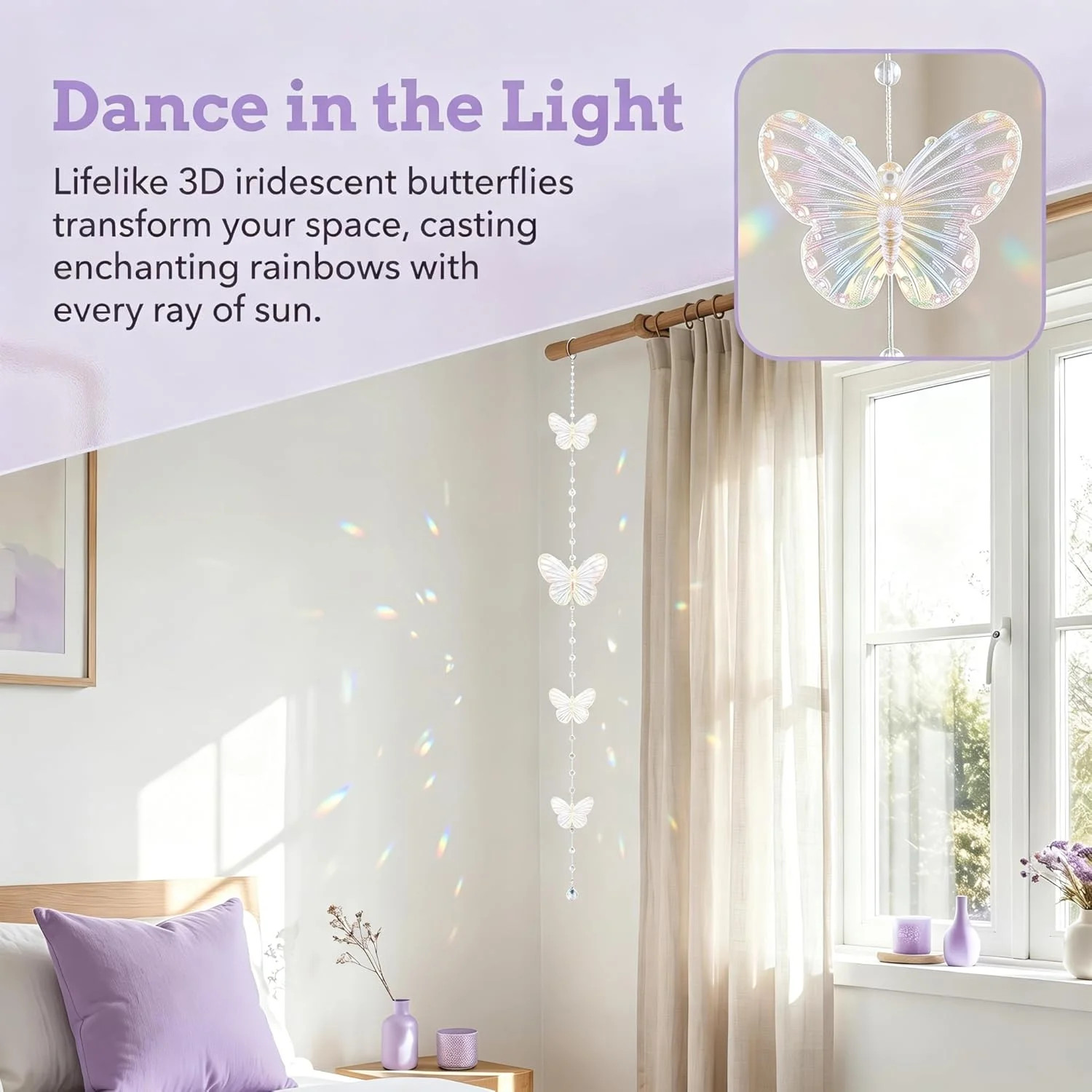 4Pcs Iridescent Butterfly Crystal Beaded Short Curtain Acrylic Door Beads Hangin