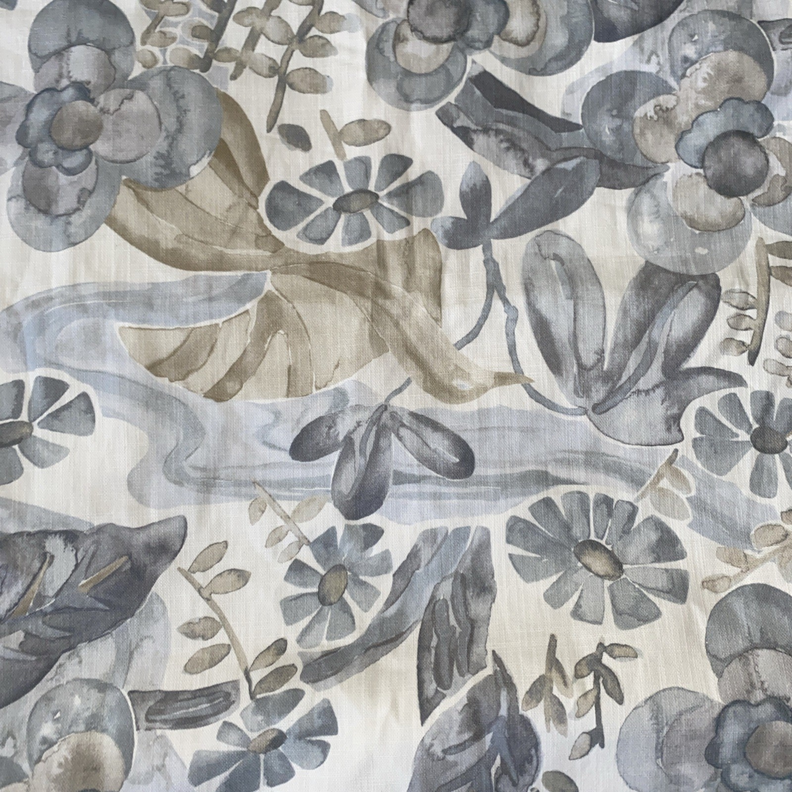 BALLARD DESIGNS FLORA CLOUD GRAY-BLUE FLORAL WATERCOLOR CURTAIN PANEL 52×96