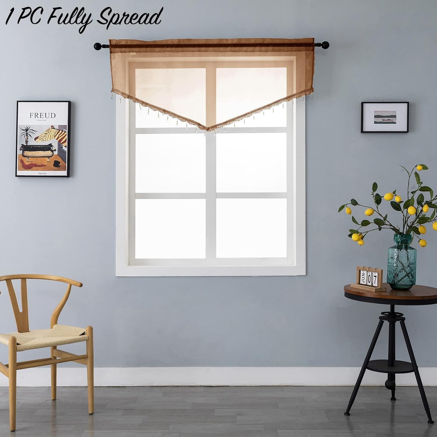 Beaded Sheer Valance Curtains for Living Room,Rod Pocket Farmhouse Window Valanc