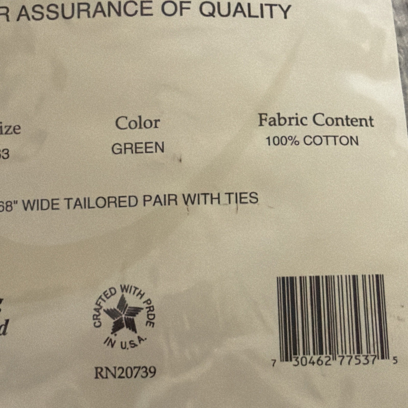 NEW A.L. Ellis Green, Gingham Curtains, 100% Cotton, Made USA, 68” 2 panels & t