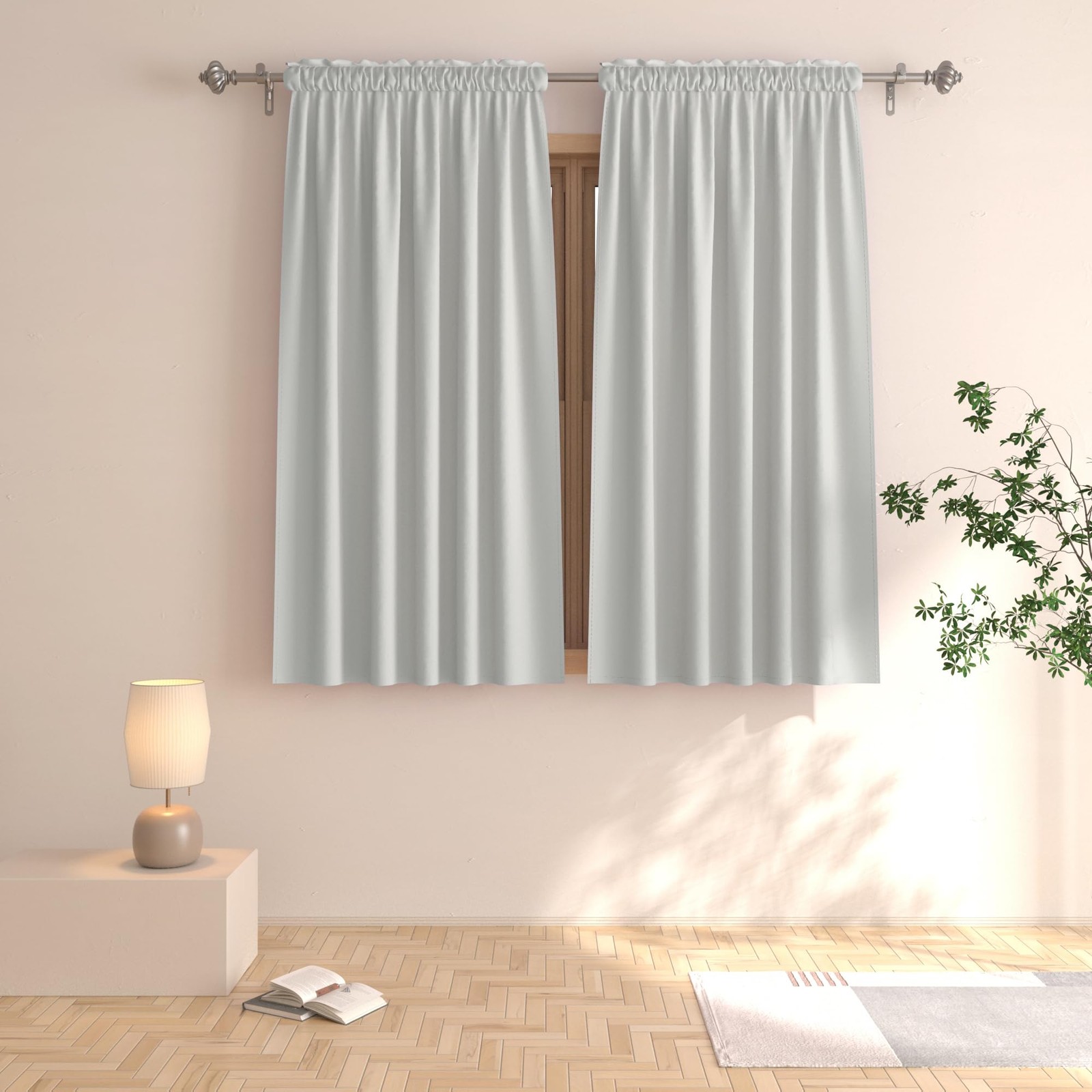 Light Grey Room Darkening Curtains 48 inches Long Window Curtain Panels