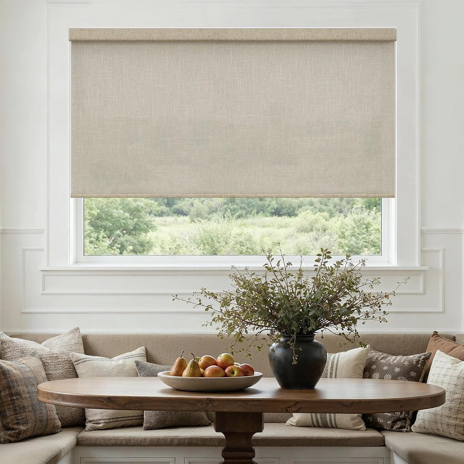 Extra Wide Cordless Linen Roller Shades 72″ W x 72″ H – Light Filtering Blinds