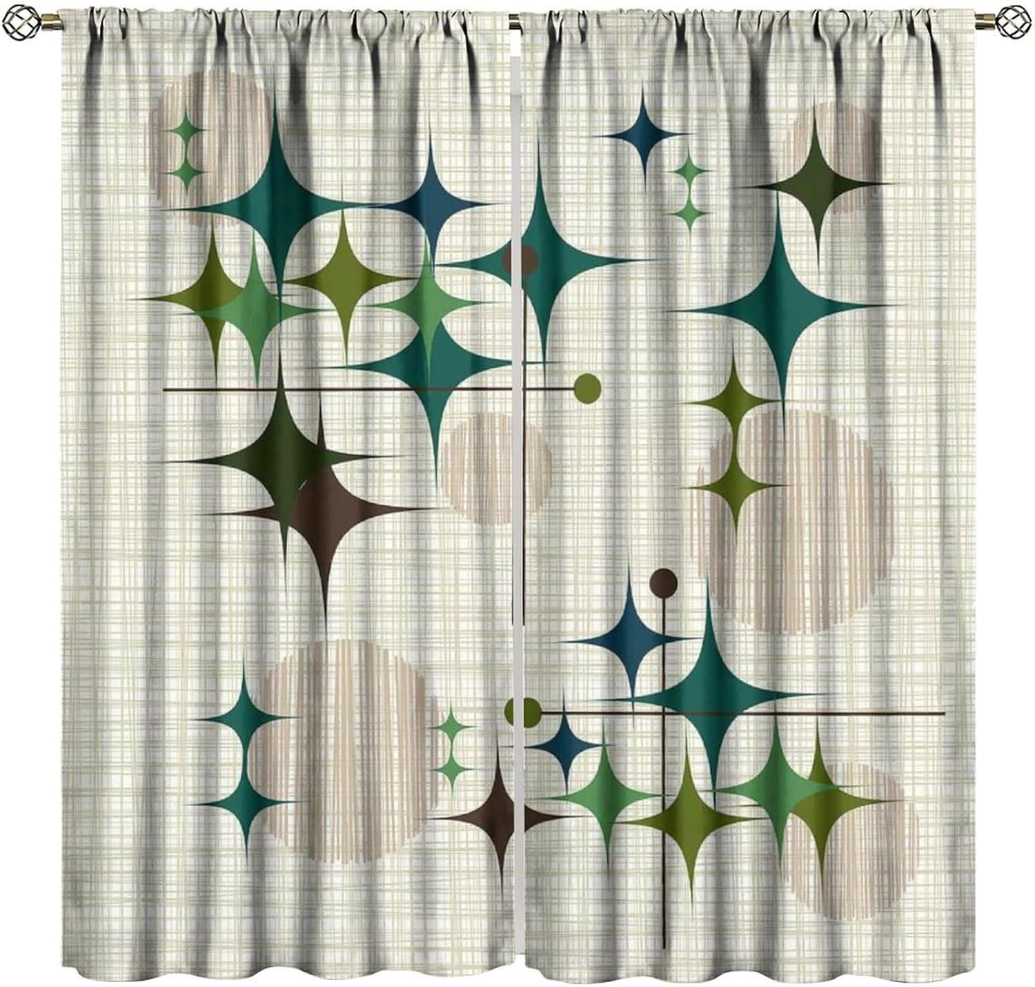 Mid Century Starbursts Window Curtain, Atomic Inspired Print Curtains for Living