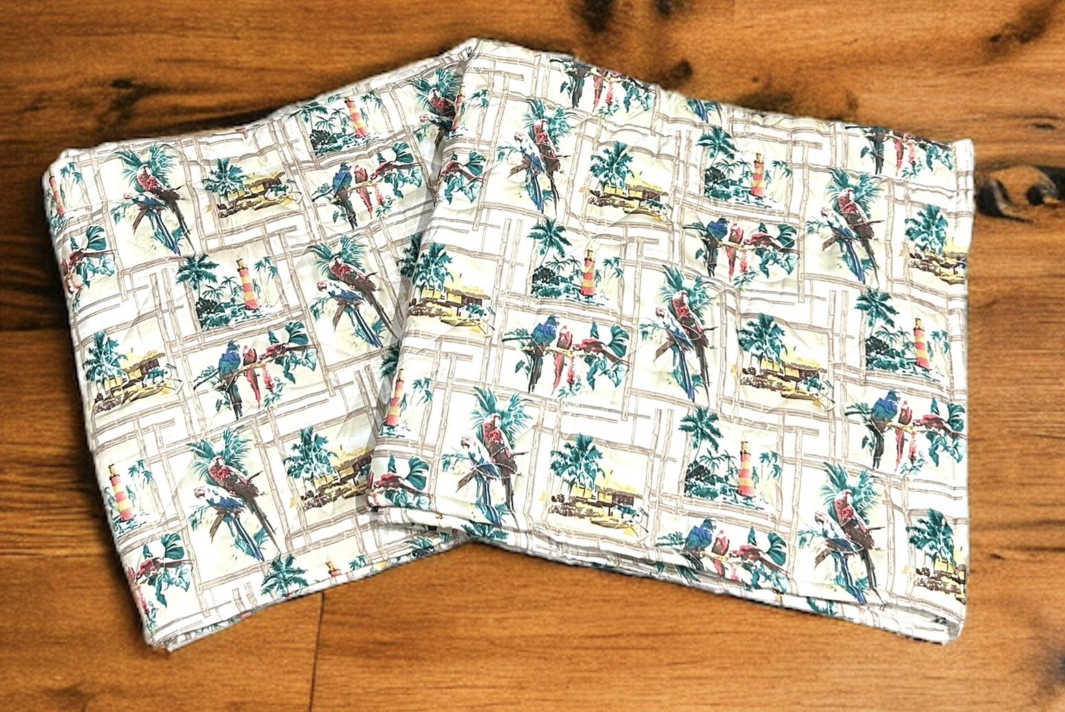 Margaritaville Quilted Pocket Valances Parrots Bamboo Tropical Palm Trees Beachy