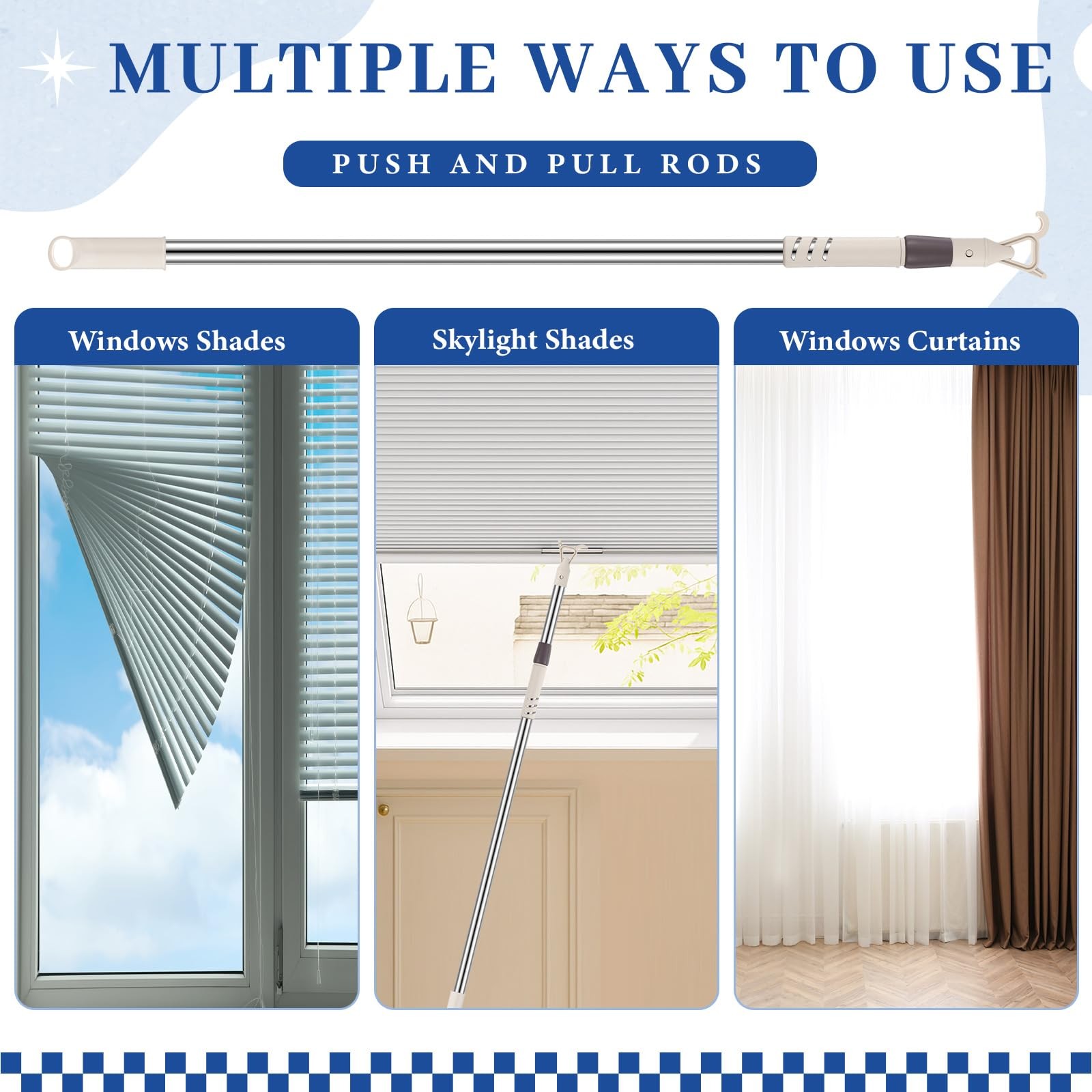 1 Pack Telescoping Skylight Pole with Hook up 47 to 98 Inch Wand for Blinds T…