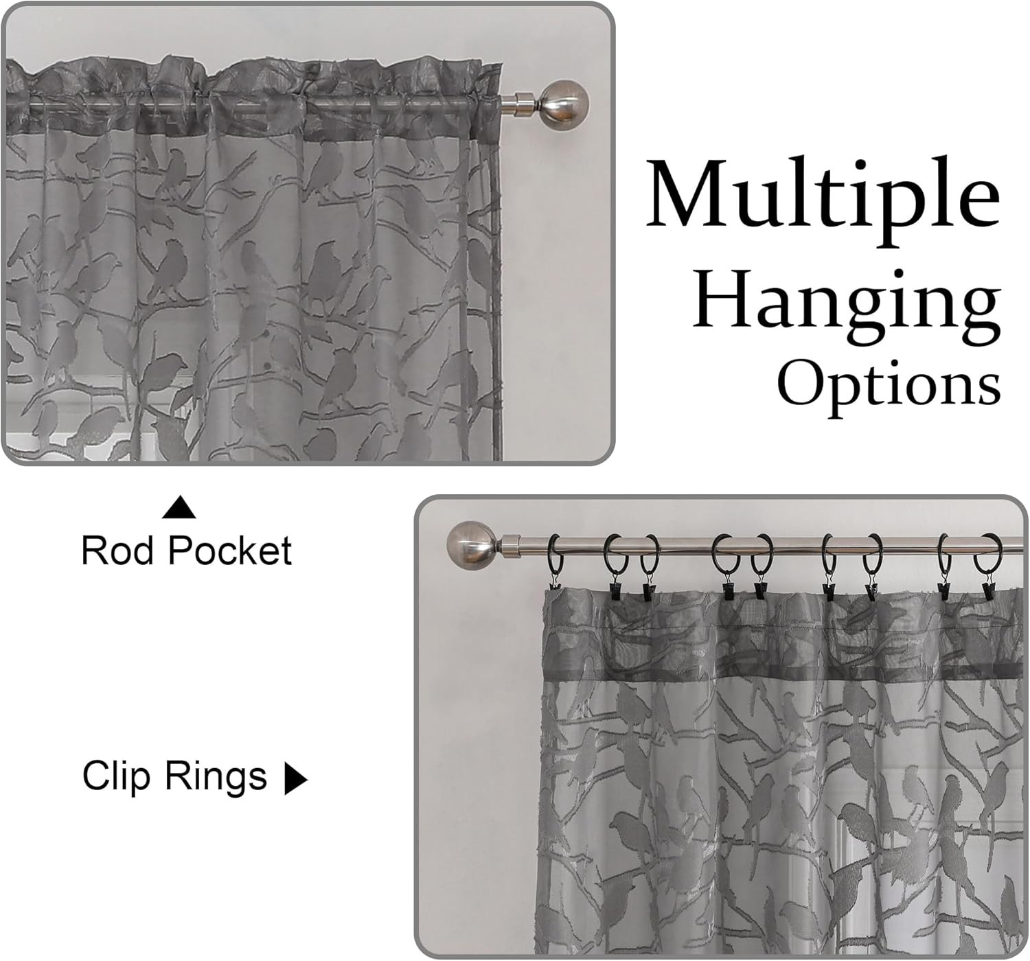 Anji Sheer Grey Curtains 63 Inches Long, Light & Airy 38W x 63L,