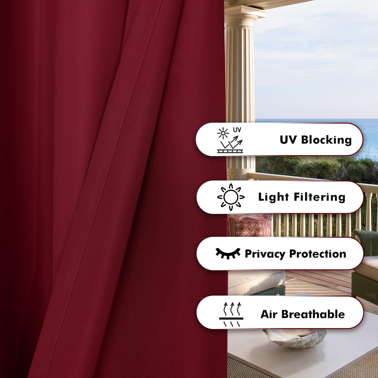 Waterproof Indoor/Outdoor Curtains for Patio Thick Privacy Grommet Curtains f…