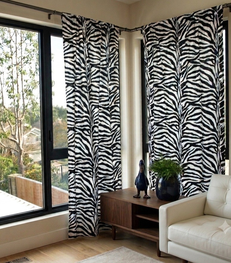 Panel Zebra Print Curtains 84″ L – Luxury Velboa Faux Fur Decor – Custom Made