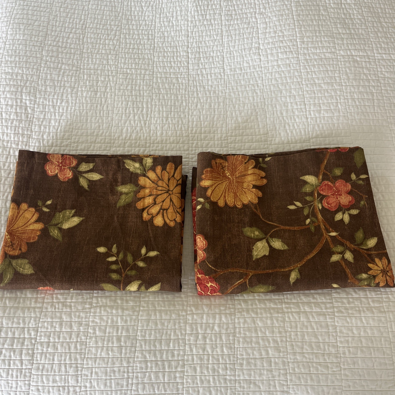 Pier 1 Curtain Panels Set Of 2 Brown Floral Earth Tones Cotton Hidden Tab 52×84”
