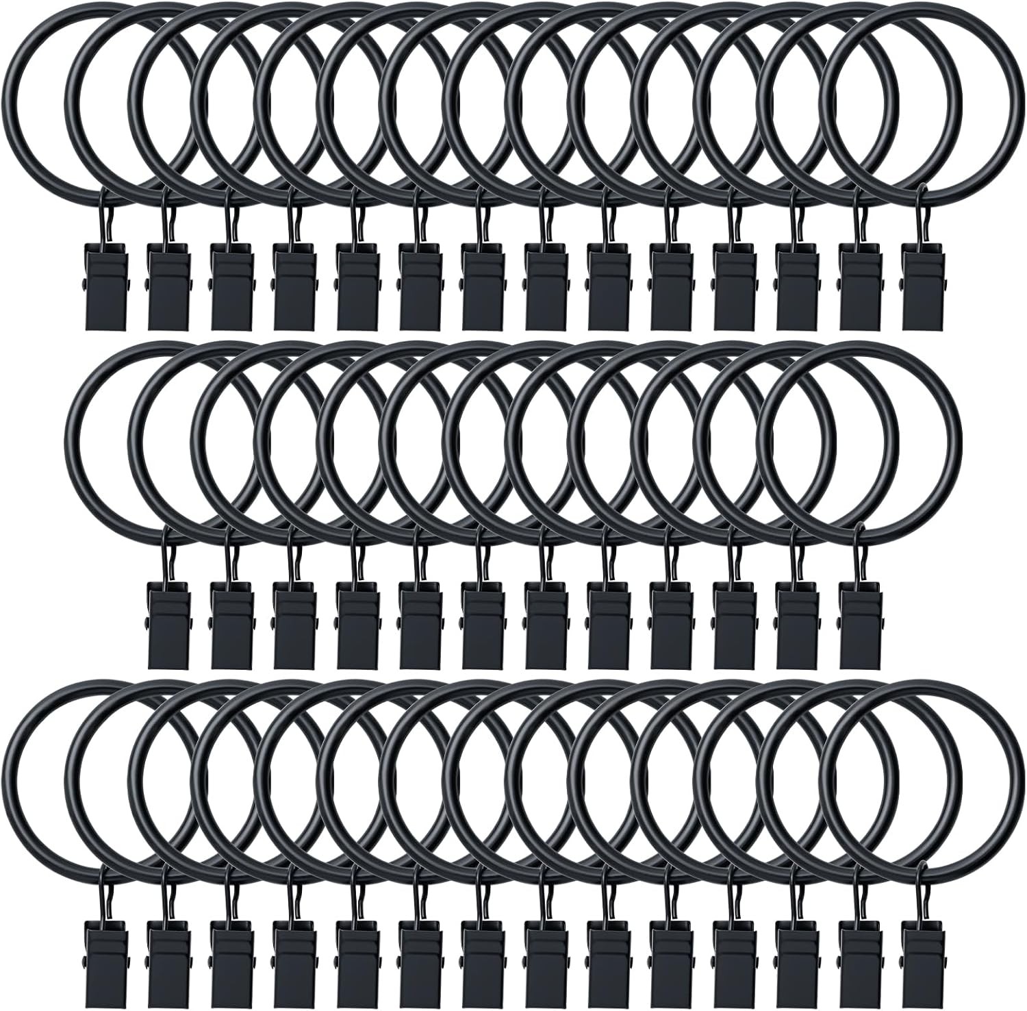 BOOMIBOO 40 Pack Curtain Rings with Clips 1.5in Black