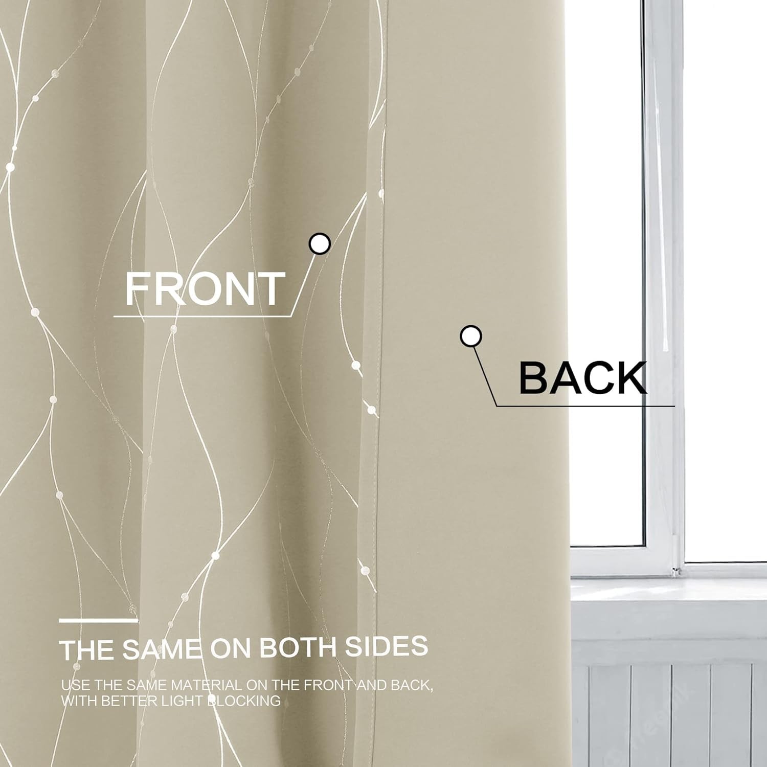 BUHUA Window Treatment Panels DXY 33W×72L Beige Grommet Wave Line Print 1 PANEL