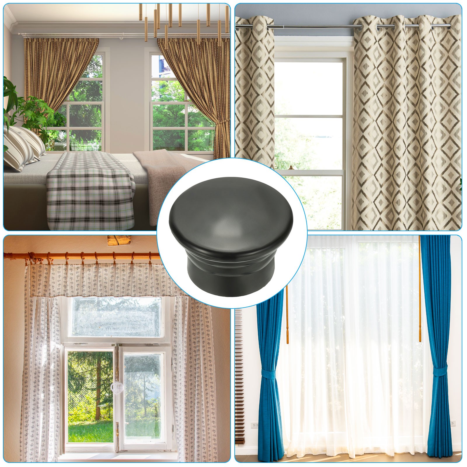 4Pcs Curtain Rod Ends Plastic Fits Dia 26-28mm Rods Window Black