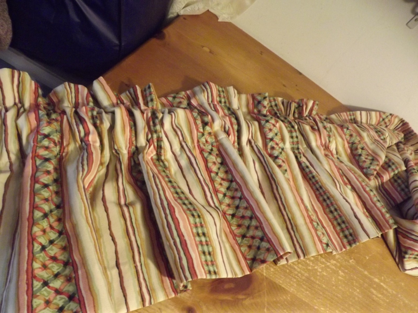 VALANCE CUSTOM lined VALANCE coral orange and greens STRIPES 100″W 3 available