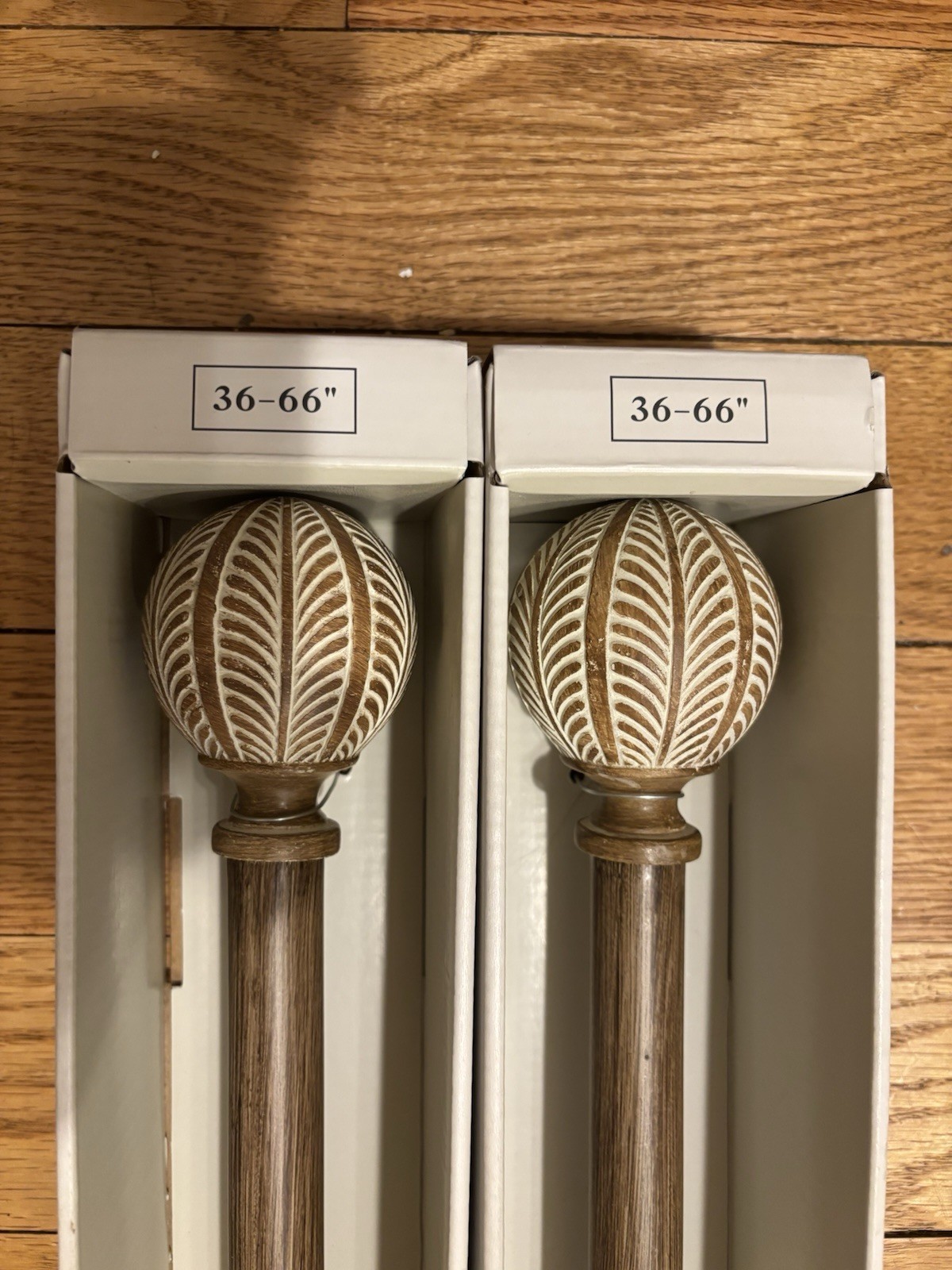 36-66” Threshold, 2 Standard Curtain Rods, Woodtone Carved Ball Accents