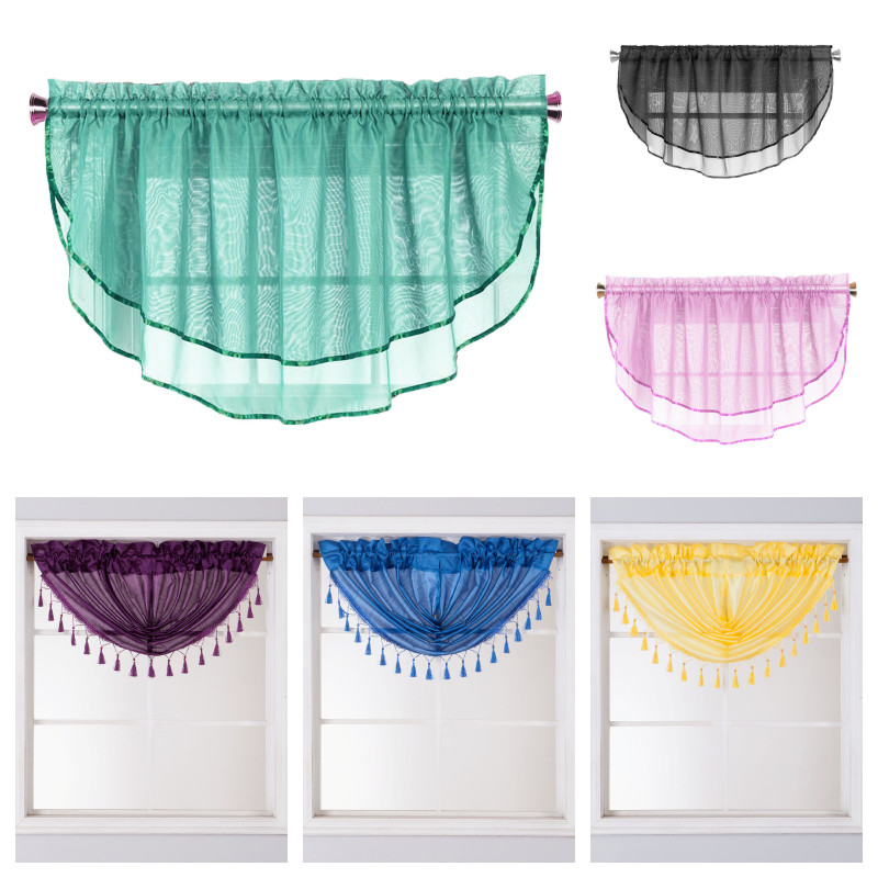 1PC WATERFALL VALANCE SWAG WINDOW CURTAIN W/TASSEL TRIM RIBON EDGE 2 STYLE JK57