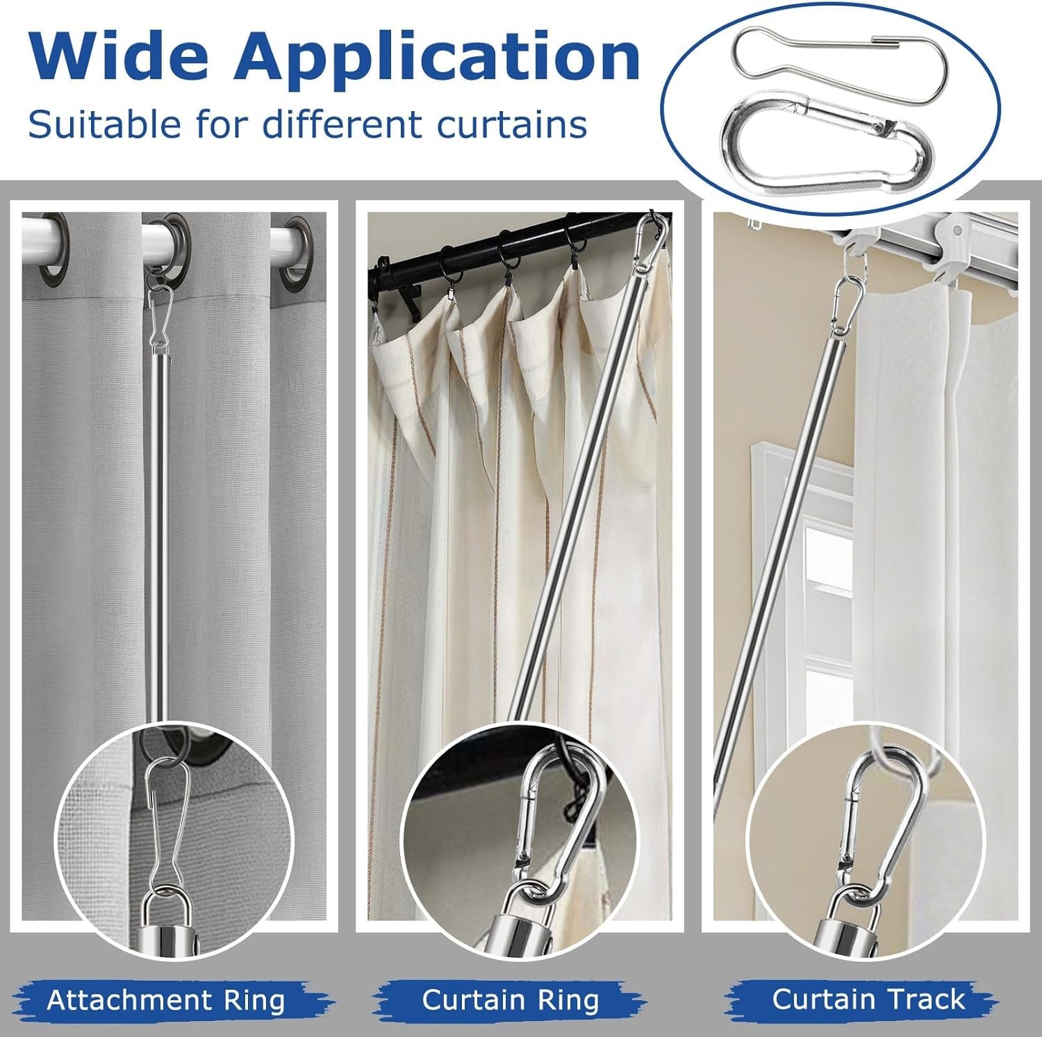 Curtain Pull Wand Drapery Rod 2 Pack Adjustable Stainless Steel Silver