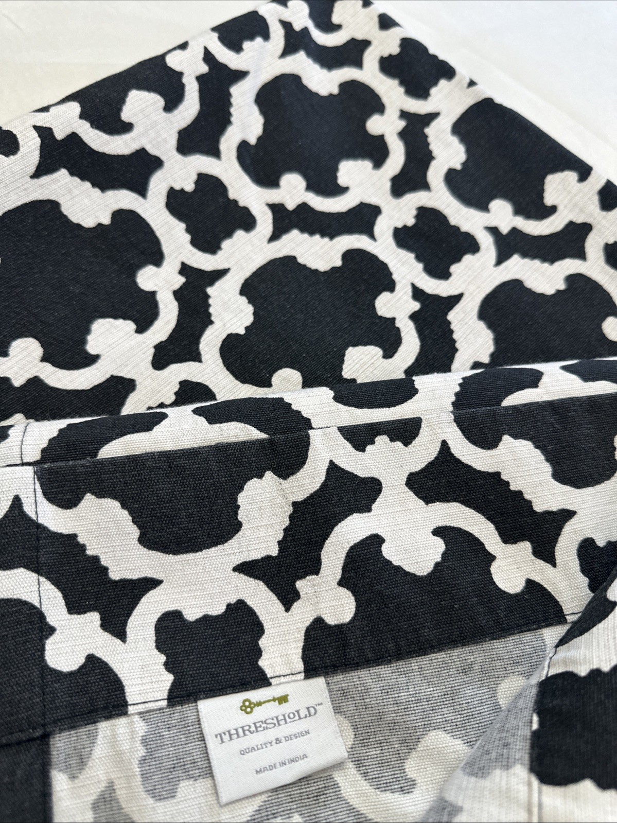 Target Threshold Farrah Fretwork Black Cream Curtains 2 Panels 52”W 82”L Glam