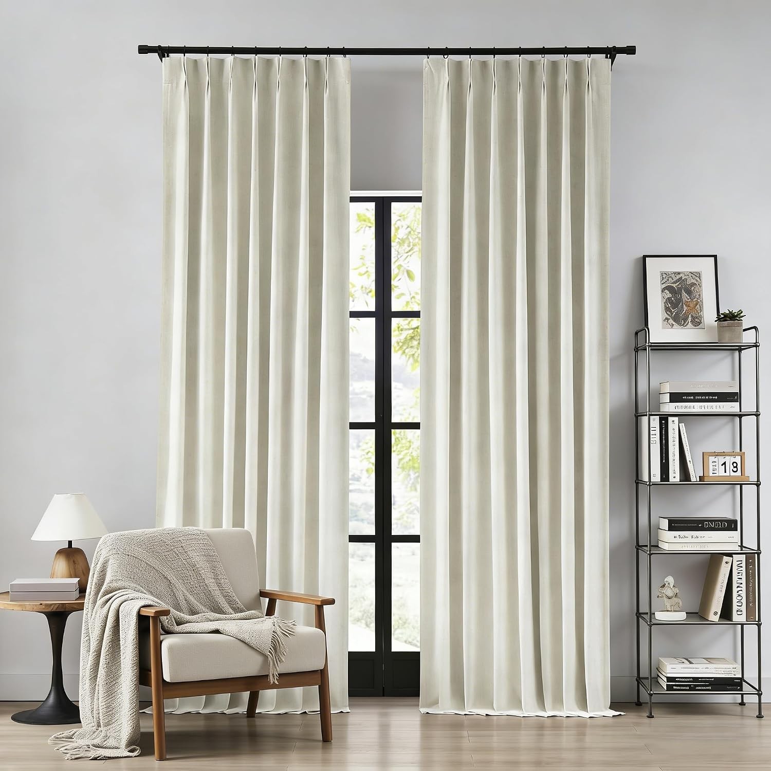 112 Inch Natural Pinch Pleated Full Blackout Curtains Linen Blended Room