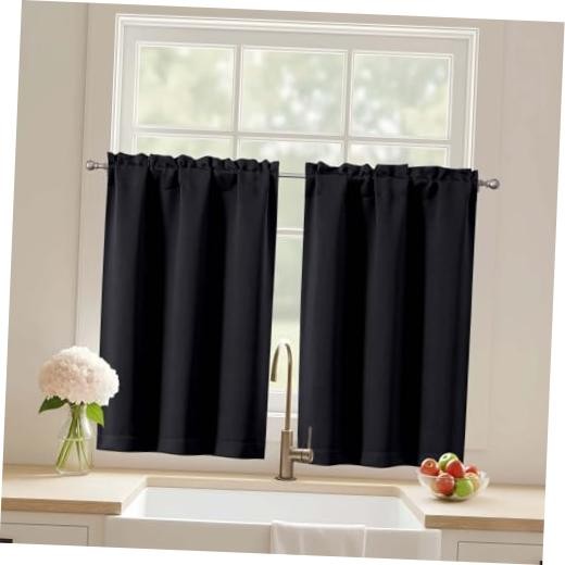 out Curtains for Small Window Treatment, Light 30″W x 36″L (Pack of 2) Black