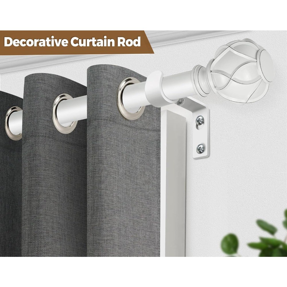 White Iron Telescopic Curtain Rod 32-120 Inch Adjustable Heavy Duty Wall Mount