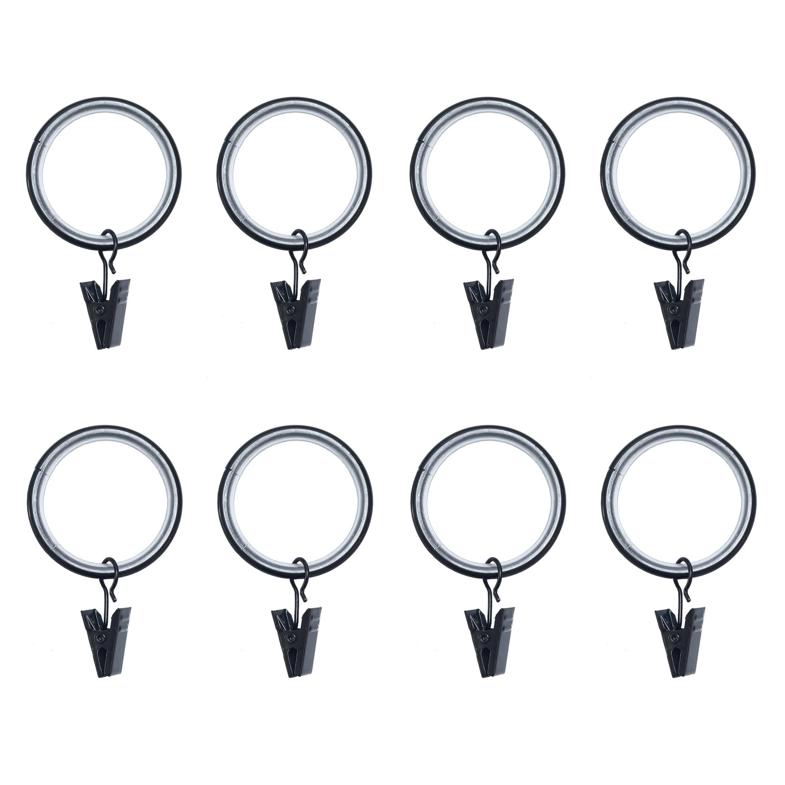 24 PCS Black Curtain Rings Nylon Inserts Clips Hooks 1.26 Inch Fits 1″ Rod