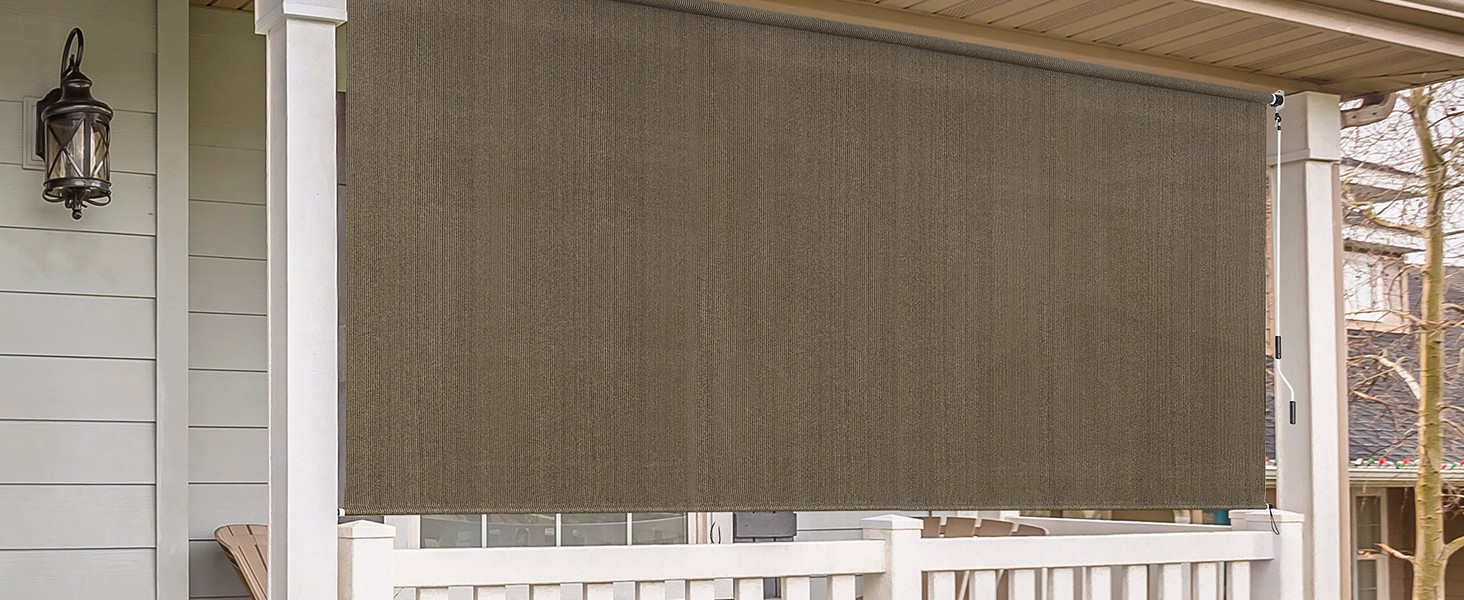 Patio Shades Roll Up Outdoor Blind, 10′ W x 8′ H Cordless Sun Shade Screen with