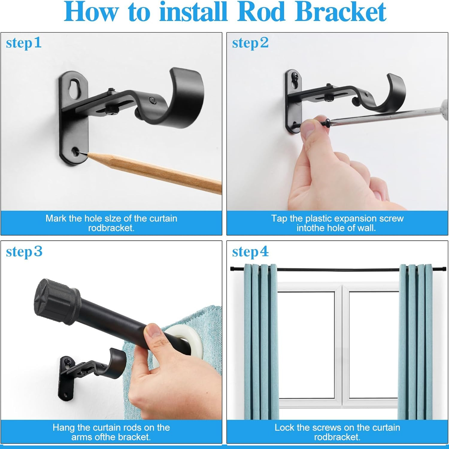 2 set Curtain Rod w/Star for Window size Max to 178″ Wide Heavy Duty 1″ dia tube