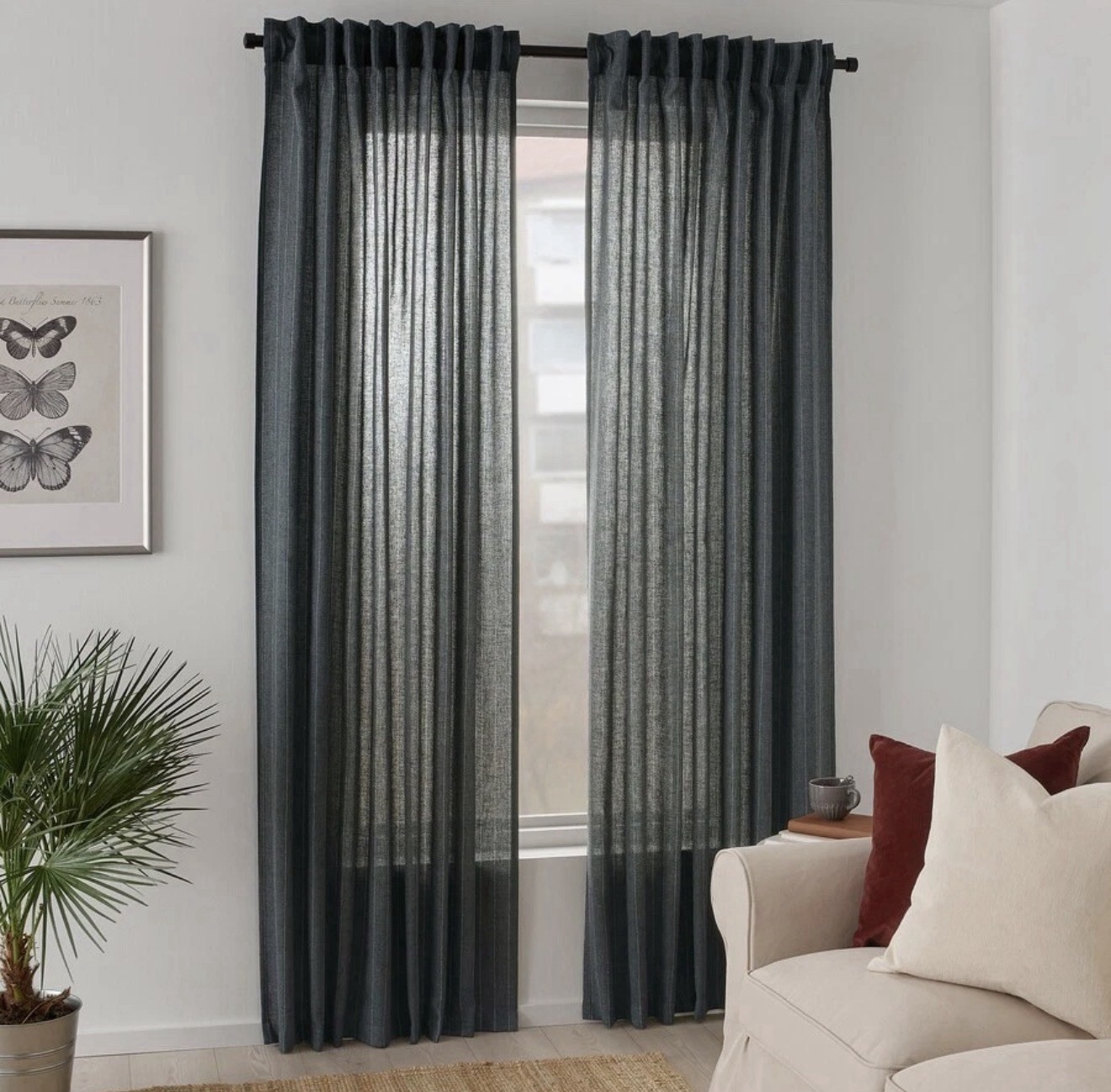 IKEA MILDRUN Curtains Light Filtering 57×98″ 1 Pair (2 Panels) Dark Gray Stripe
