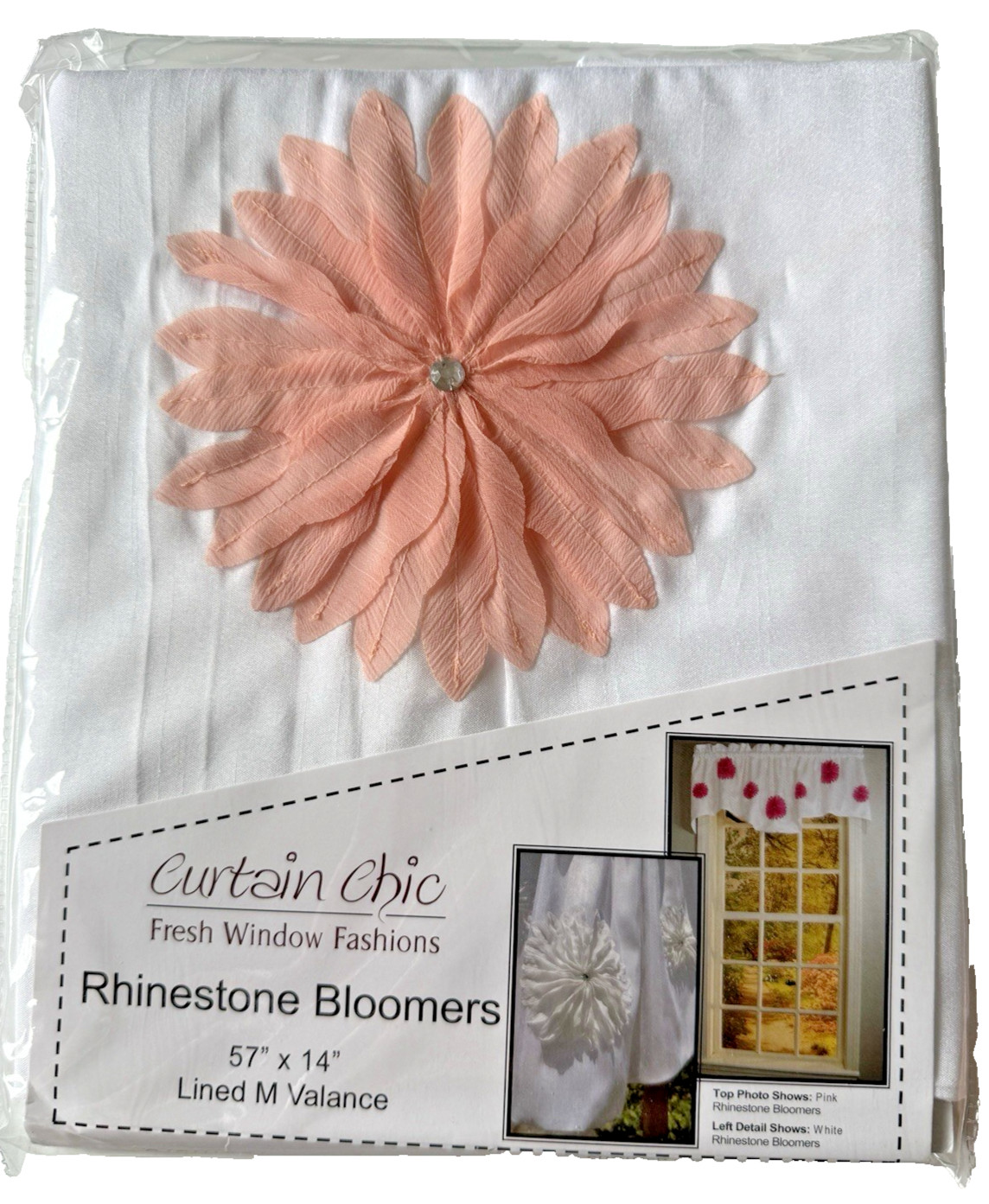 Curtain Chic Rhinestone Bloomers Lined Valance Peach White 57X 14” Laser Cut