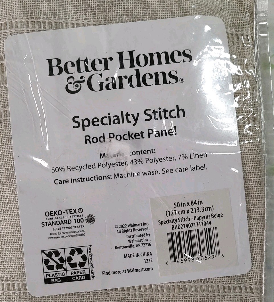 Solid Beige Better Homes & Gardens Specialty StitchRod Pocket Panel 50″x84″