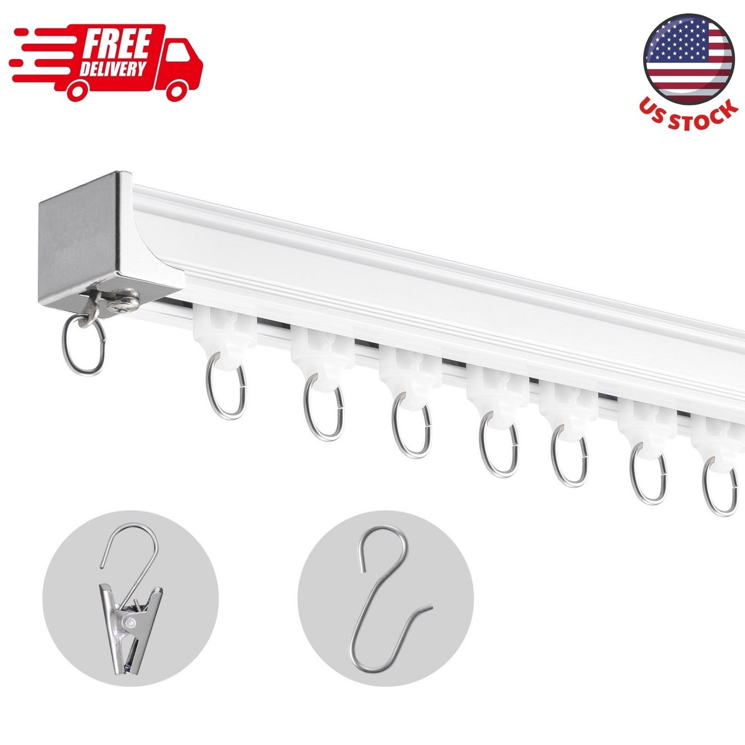 Overhead Curtain Rail Kit, Spanning 11.8 FT, Glide Ceiling Track Mechanism