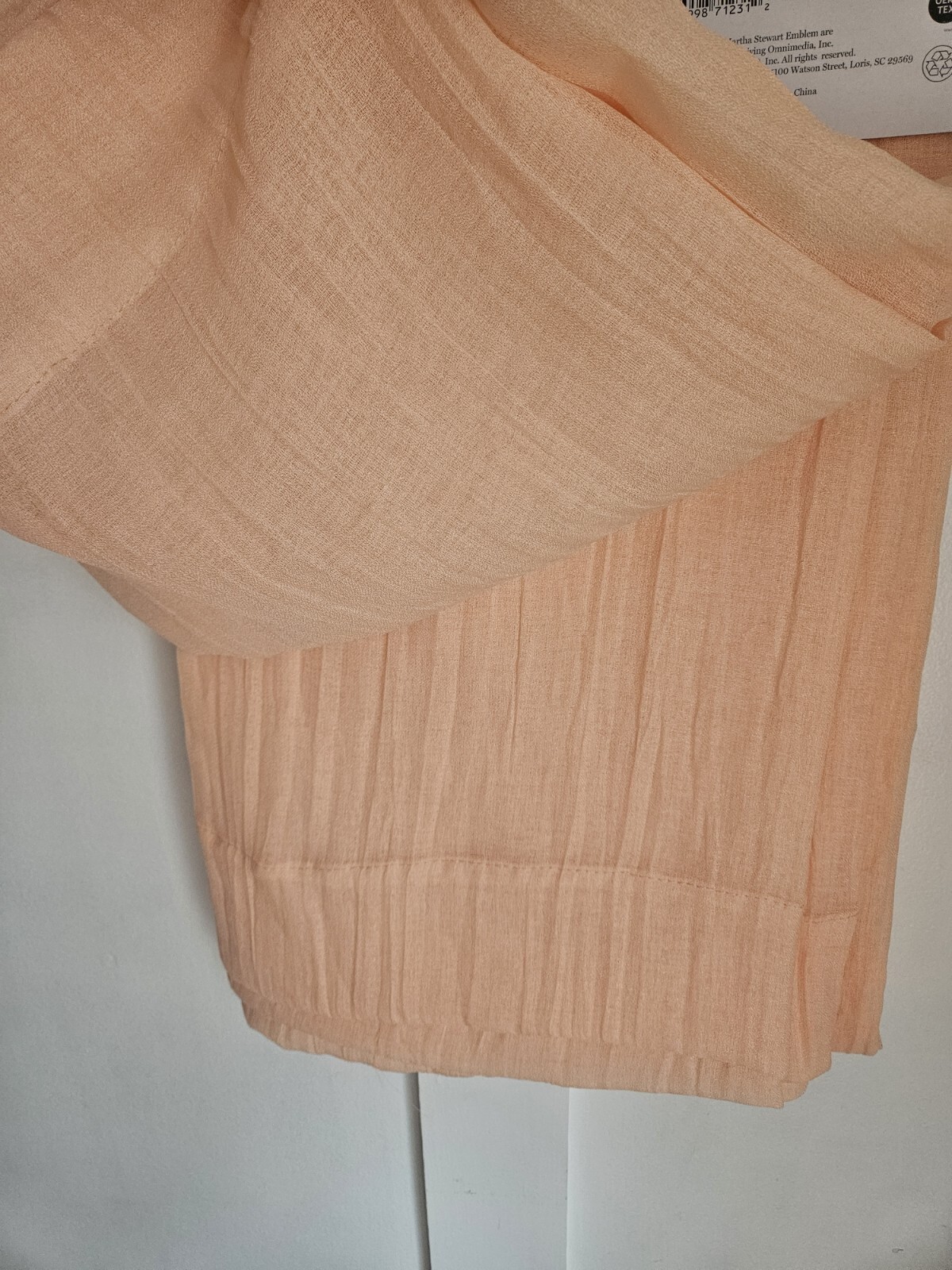 NEW! Martha Stewart PEACH CORAL Solid Crinkle Sheer 2 Curtain Panels 48″ x 95″