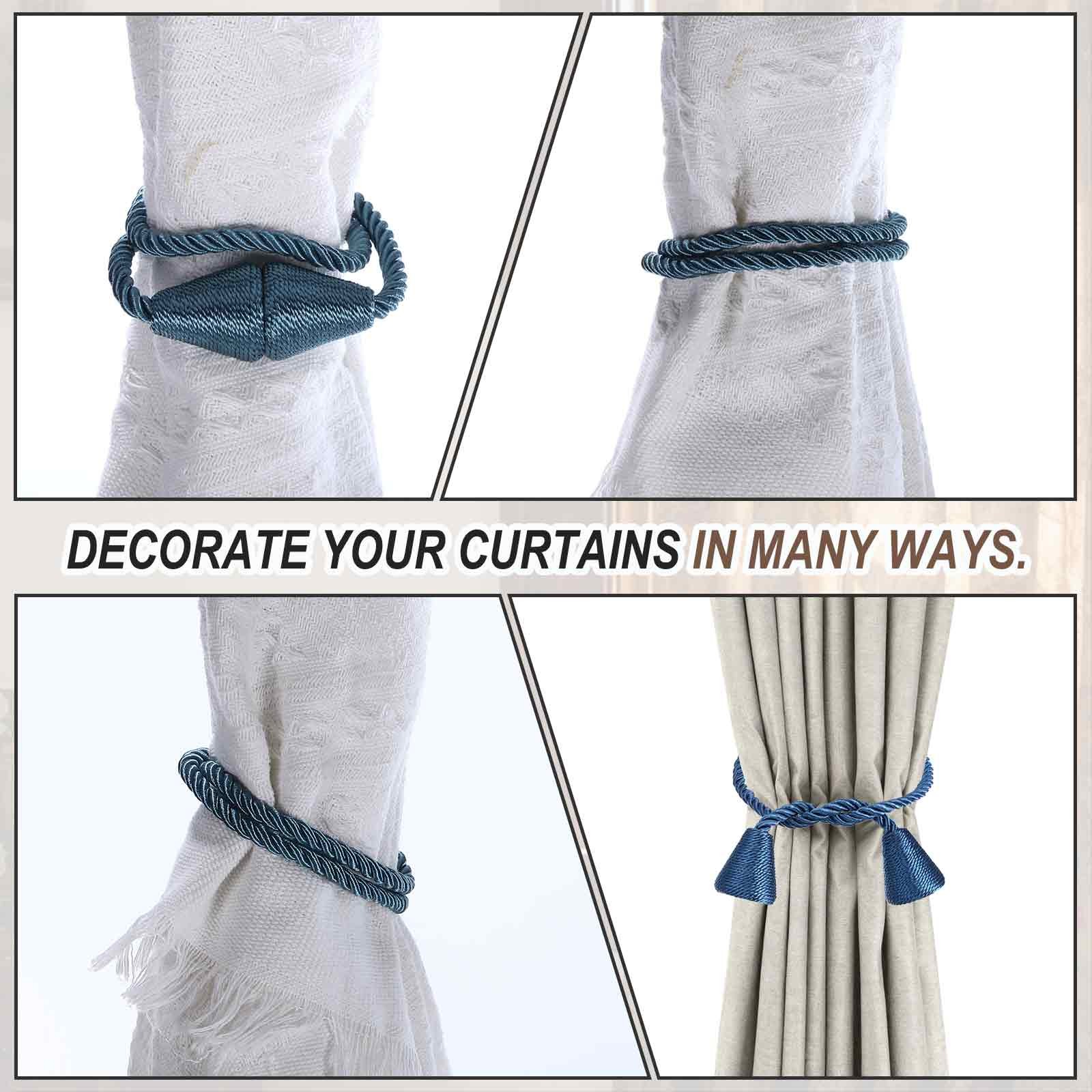 4Pcs Magnetic Curtain Tiebacks Modern Weave Curtain Tie Backs Silver Gray]