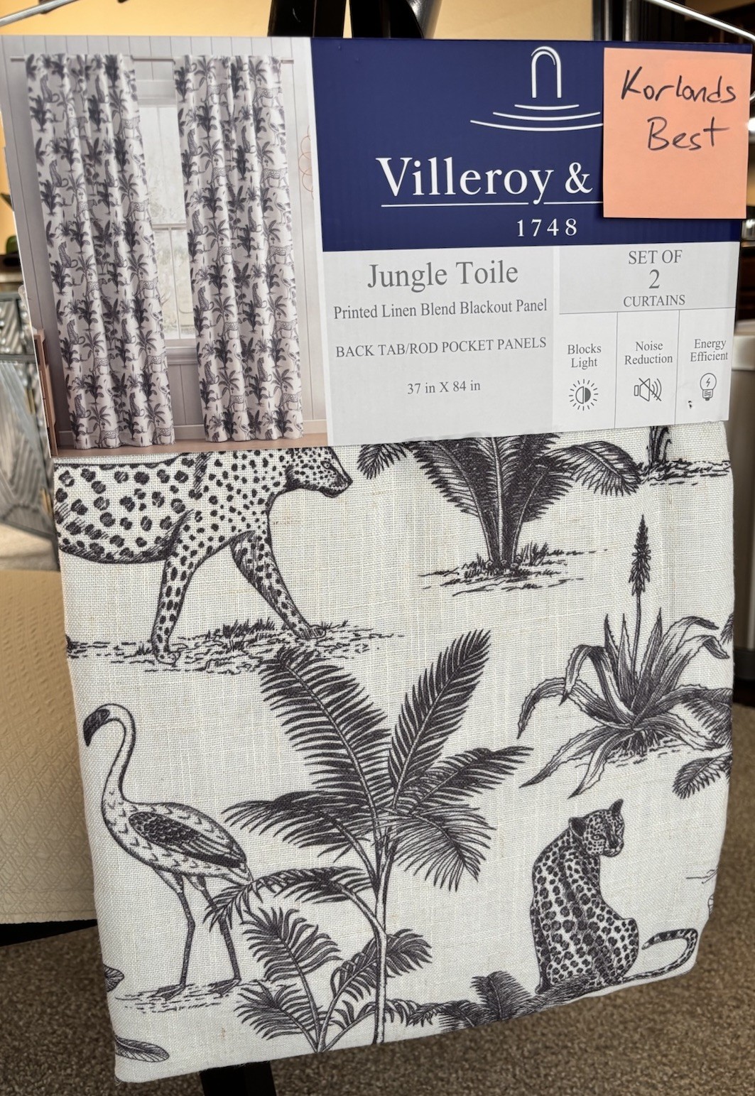 Villeroy & Boch jungle toile design rod packet 2 panel curtain set size 37”x 84”