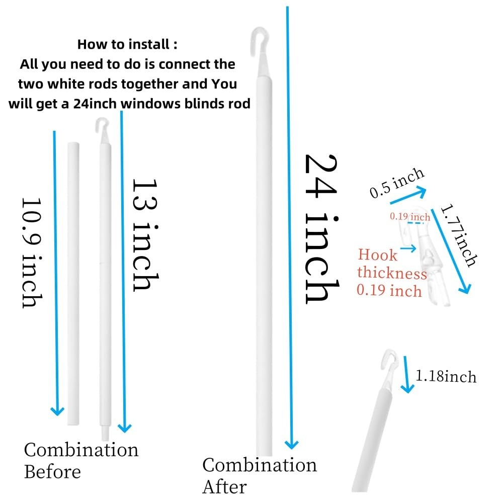 Detachable Blind Rods Blind Wands with Hook 24 Inches Blinds Handle 2 Pcs Win…
