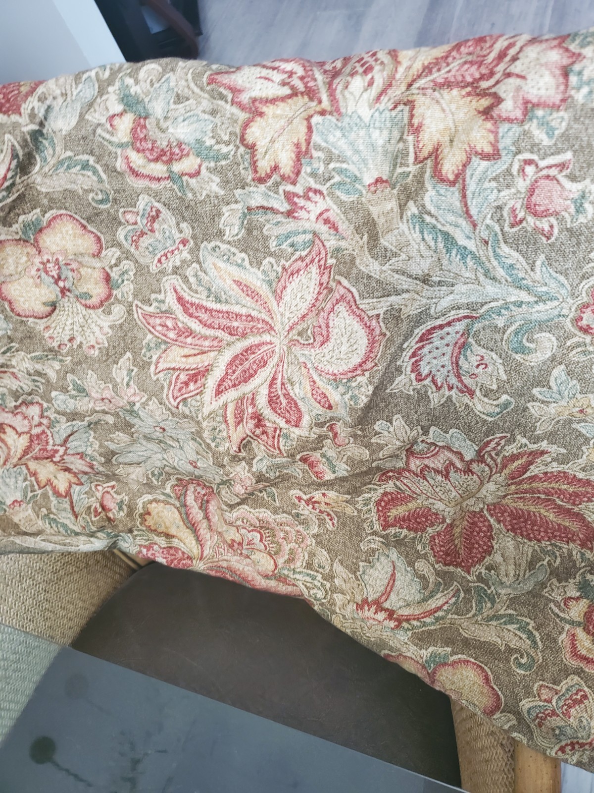 TWO (2) CUSTOM MADE 72″ L X 25″ W JACOBEAN MUTED MULTI-COLOR LONG SCARF VALANCES