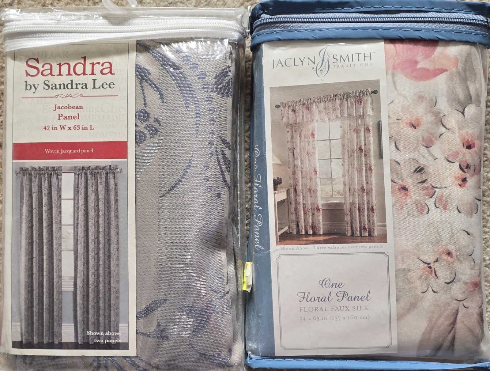 Vtg One Jaclyn Smith 54″x63″ and One Sandra 42″x63″ Panel Curtains