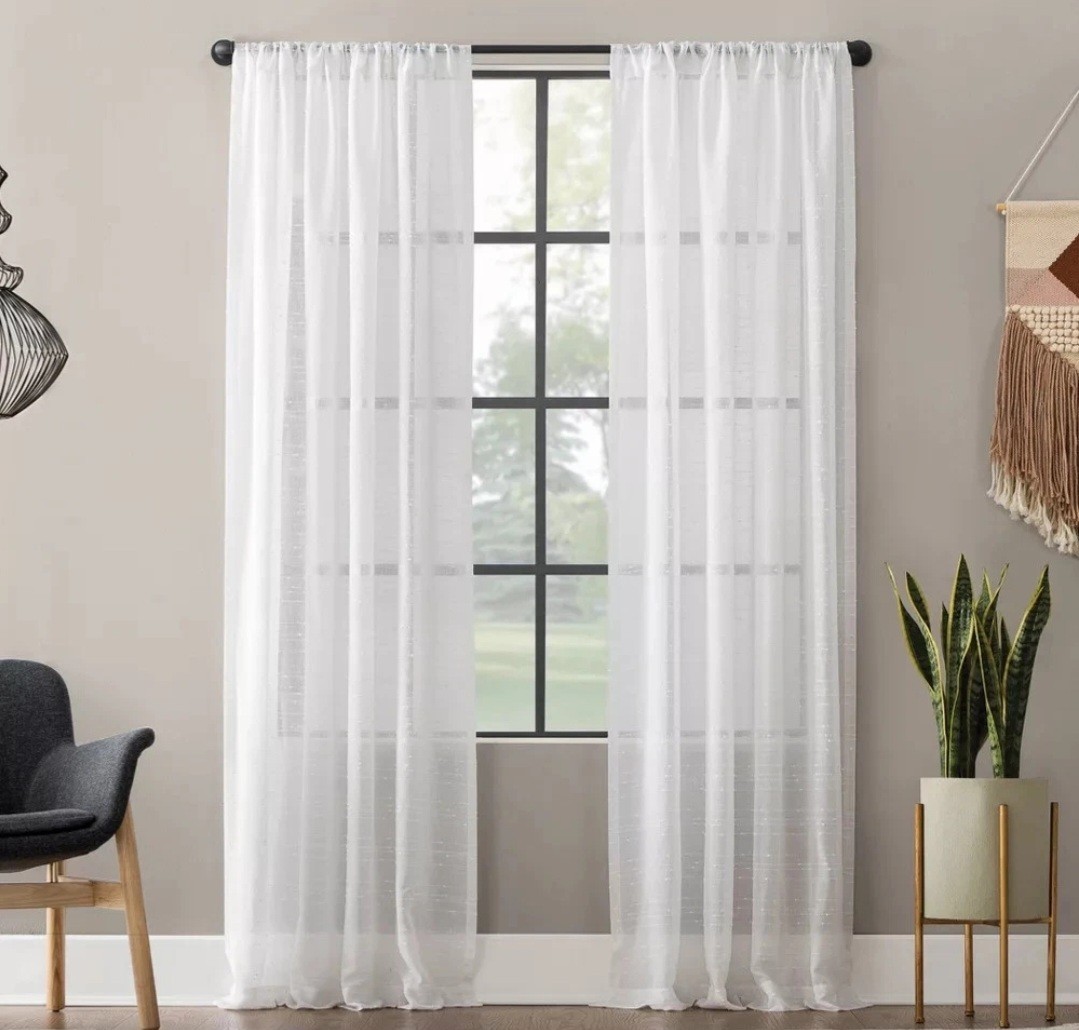 52″x 84″ Textured Slub Stripe AntiDust Curtain One Panel White – Clean Window
