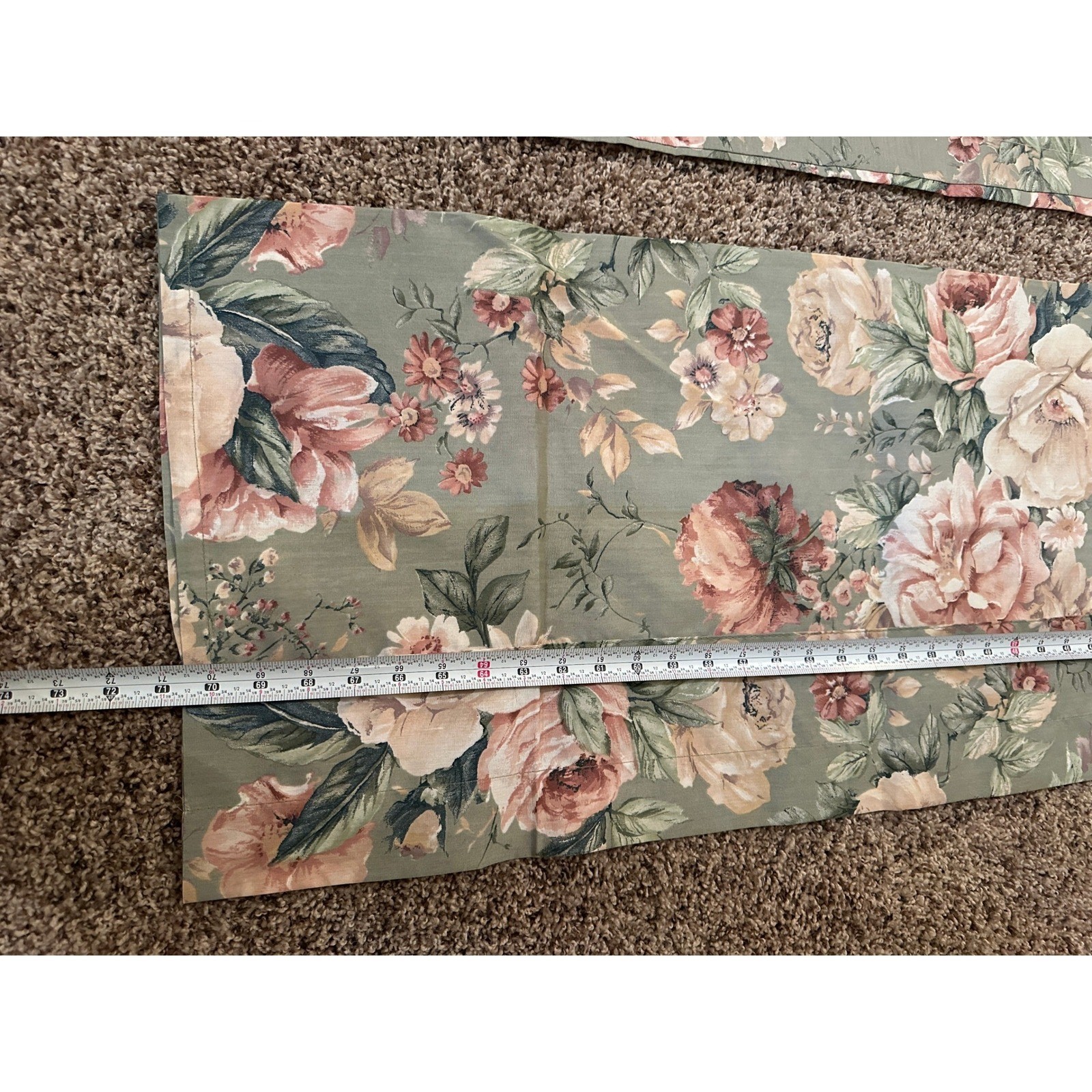 VTG Floral Cabbage Rose Window Valance Set Sage Green Pink 2 Pieces 17X67, 15X70