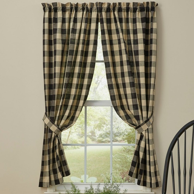 Country Black Check Curtains with tiebacks