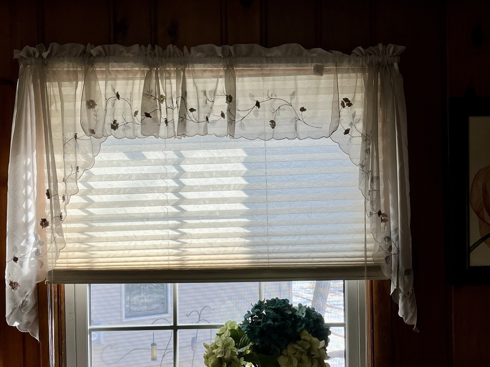 Sheer Valances Embroidered & Hand Sewn with 3D Rosebuds 2 Sets