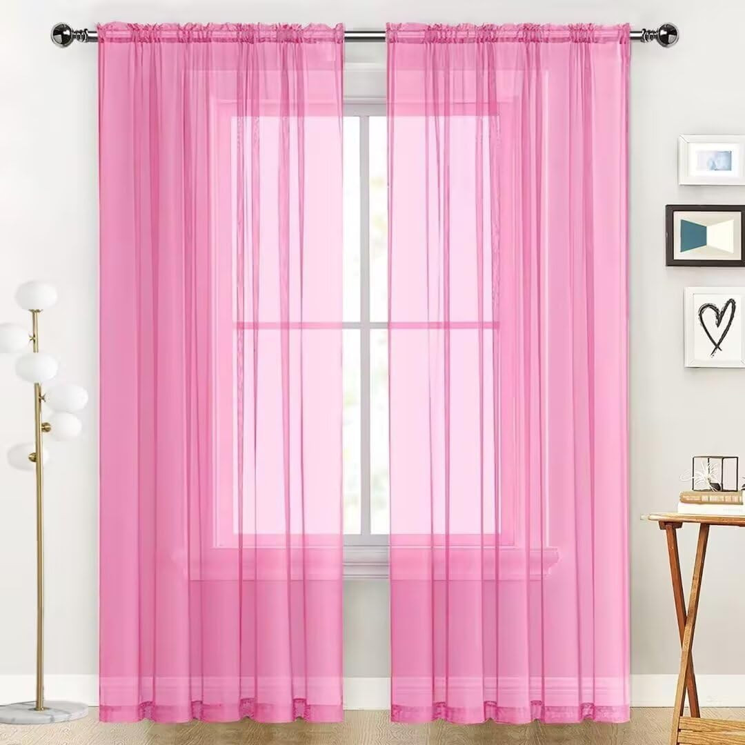Basic Rod Pocket Sheer Voile Window Curtain Panels Pink 1 Pair 2 Panels 52 Width