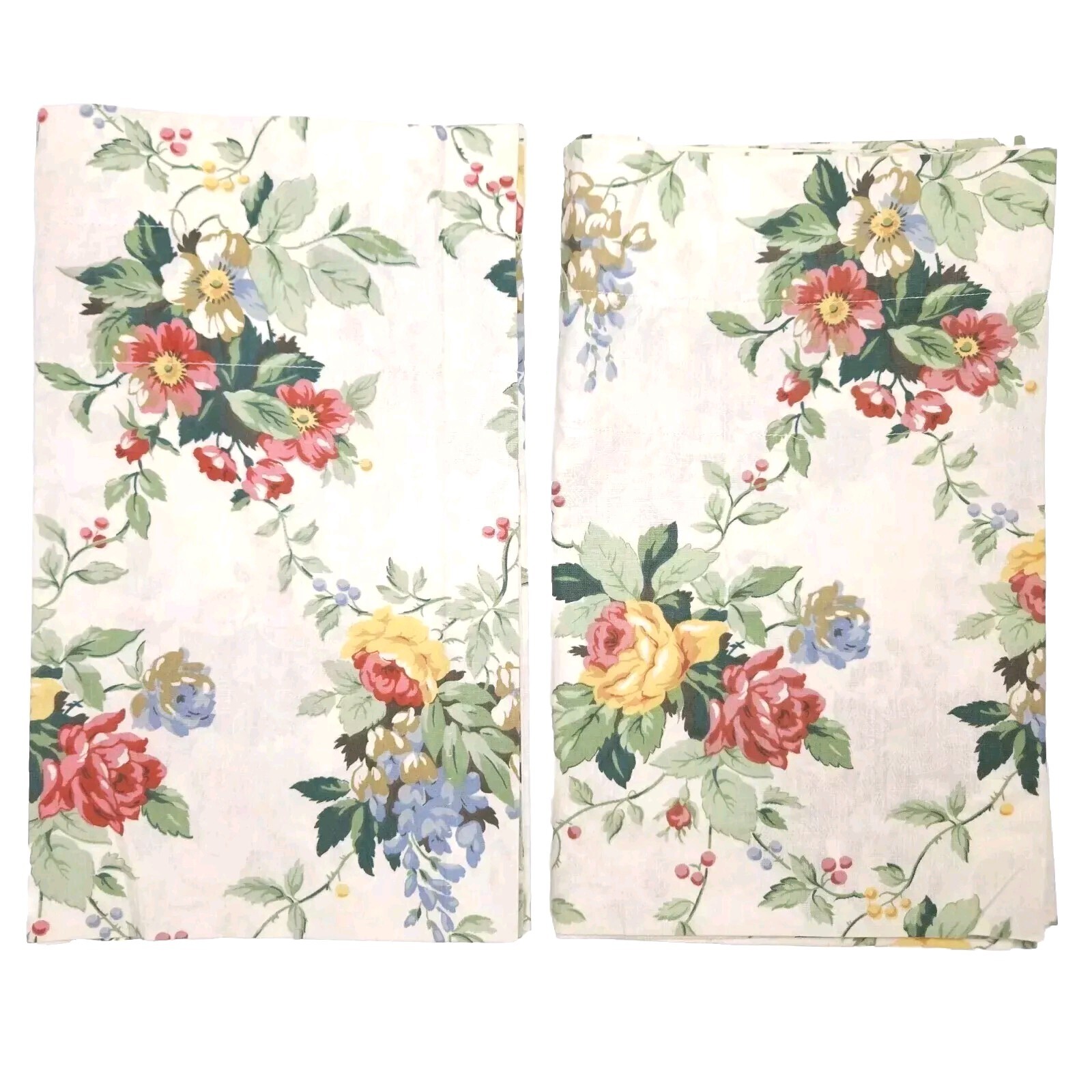 VTG Croscill Valance Curtain Floral Lined Shabby Cottage Romantic 88×18 2pcs USA