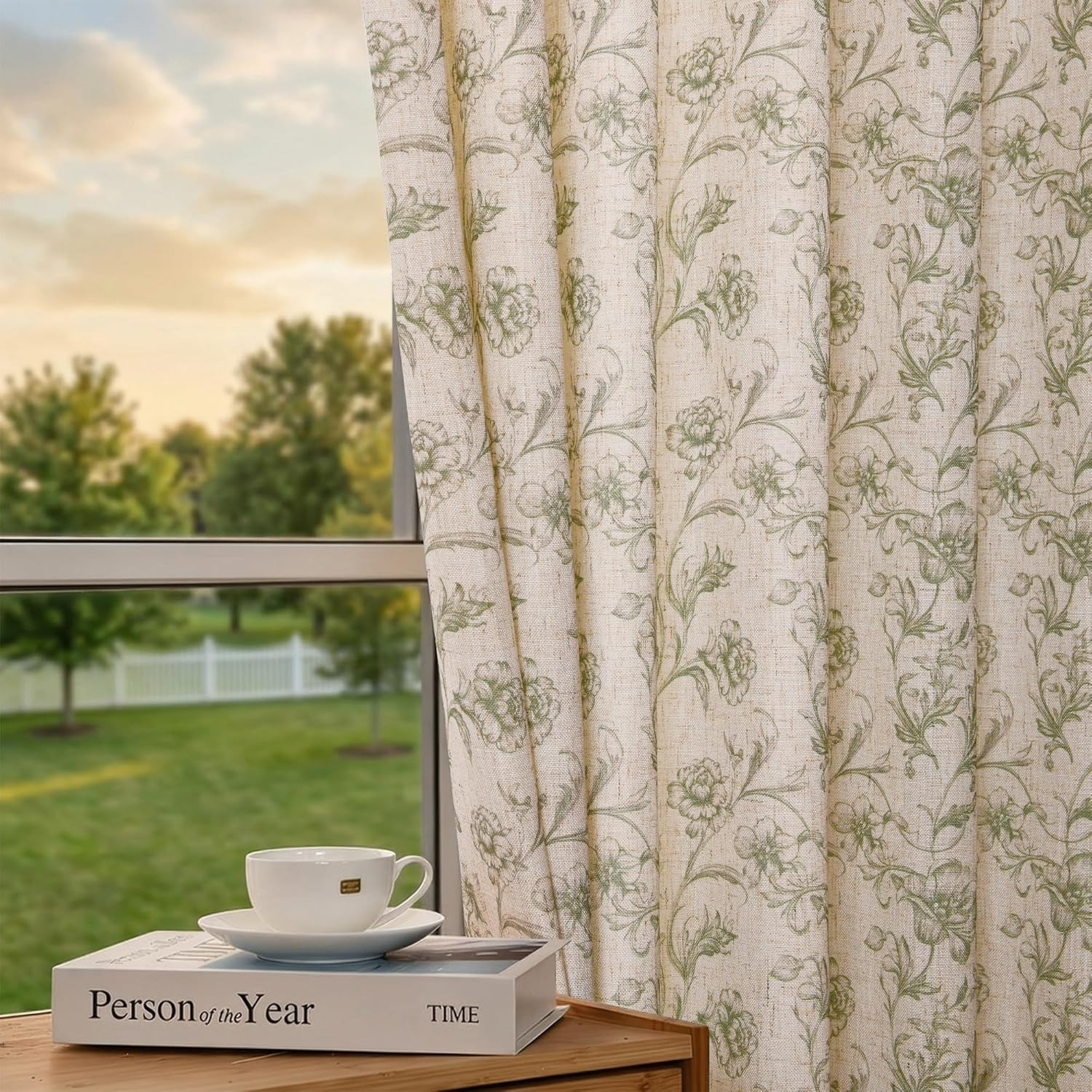 Green Floral Curtain Set 84 Inch Farmhouse Botanical Rod Pocket Window Panels 2