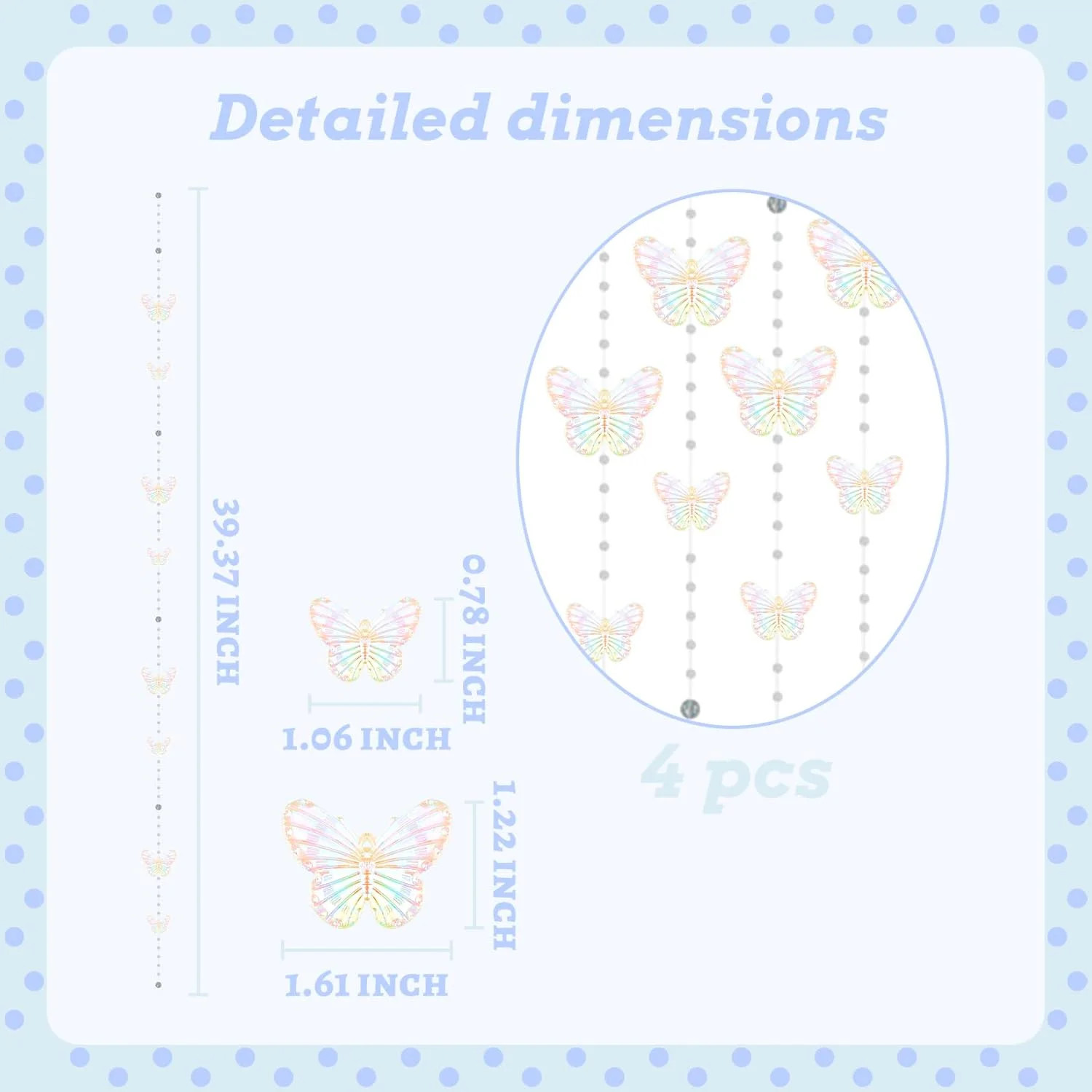 4Pcs Iridescent Butterfly Crystal Beaded Short Curtain Acrylic Door Beads Hangin