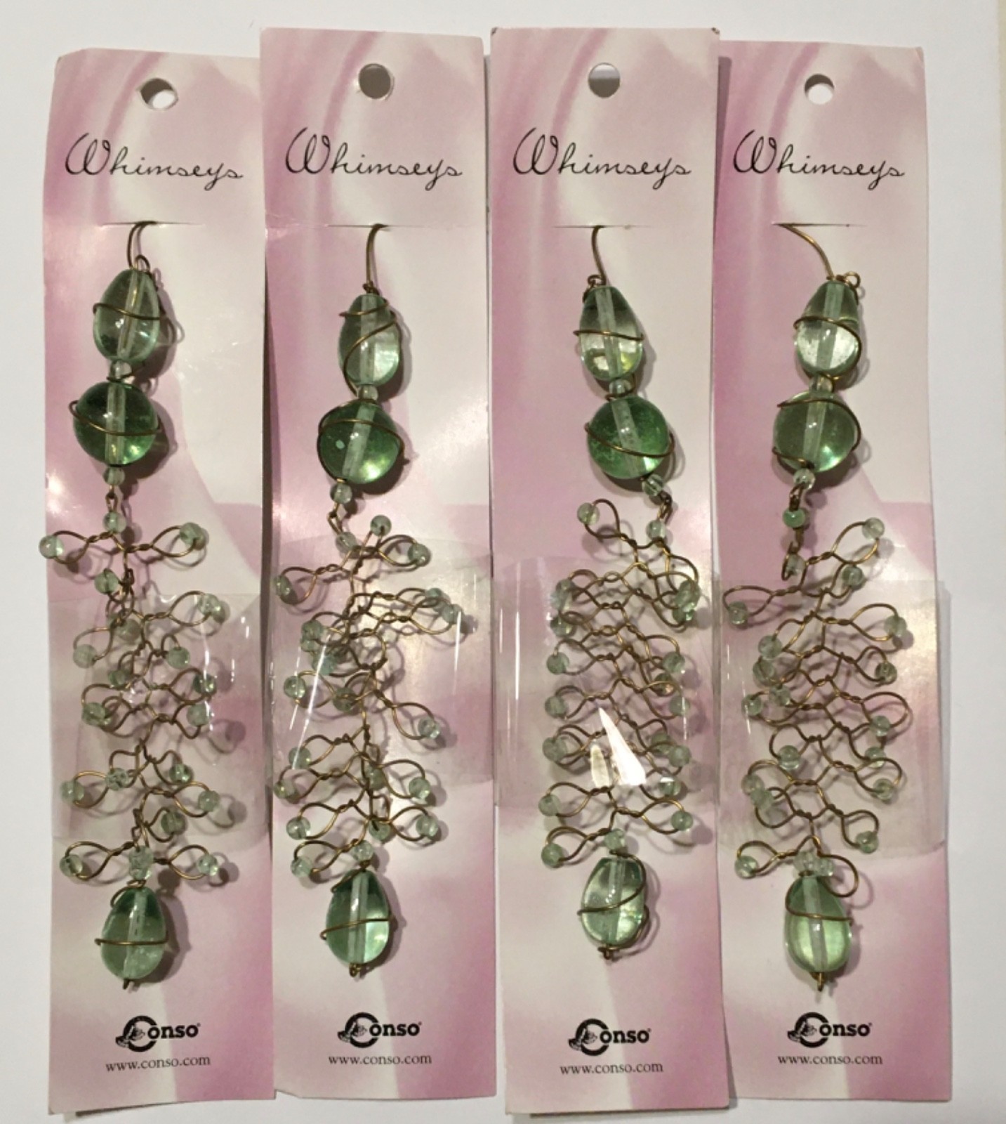 Set of 4 Conso 6″ Hanging Curtain Rod Whimsey Clear Green Glass & Bronze Metal