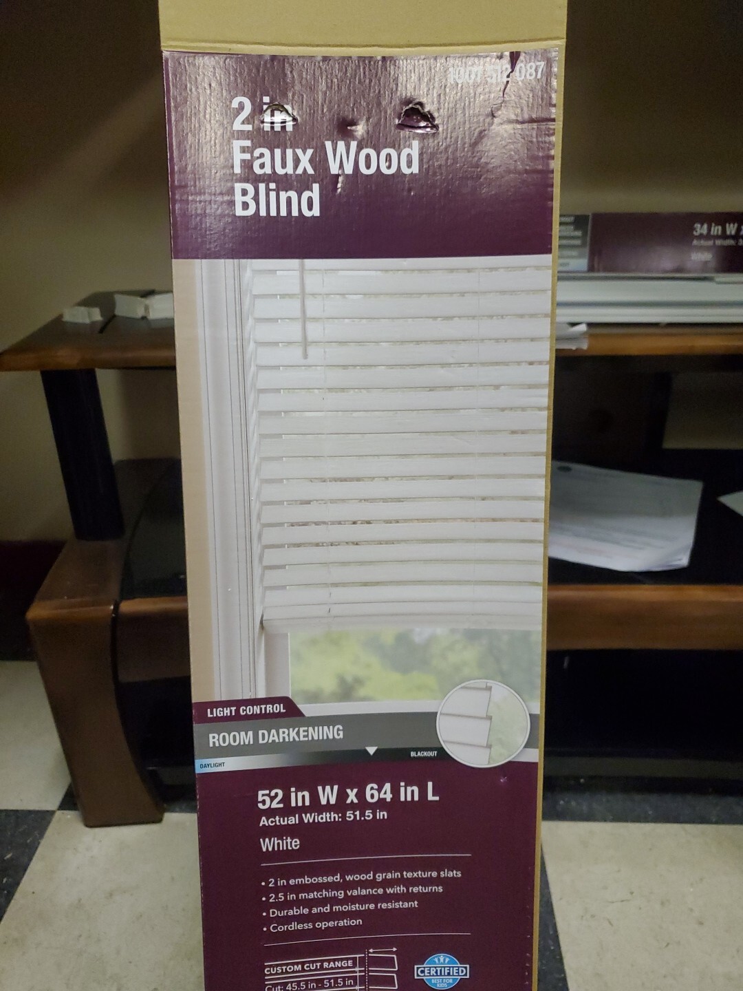 52″ X 64″ Home Decorators White Cordless 2″ Premium Faux Wood Blind Room Darkeni